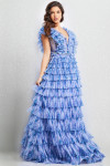 Jovani 39143 Tulle V-neckline Ruched Sleeveless Long Dress