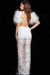 Jovani 26057 Mesh Beaded V-neck Short Feather Sleeves Gown