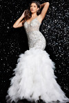 Jovani 26059 Tulle Beaded Off the Shoulder Cap Sleeves Gown