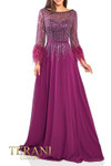 Terani Couture 241M2738 Chiffon Boat Neck 3/4 Sleeves Dress
