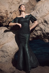 Janique 4941 Brocade Off-shoulder V-cut Neck Mermaid Gown