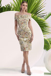 Janique 6044 Floral Beaded Straight Neck Knee-length Dress