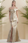 Janique 24982 Off-shoulder Straight Neck High-slit Gown