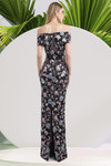 Janique 2444 Floral Off-shoulder Straight Neck Long Gown