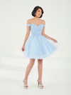 Damas 52453 Glitter Tulle Off Shoulder Sleeve Short Dress