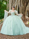 Fiesta Gowns 56500 Lace Tulle Detachable Sleeves Ball Gown