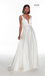 Alyce Paris 1422 Plunging Neck Beaded Luminous Satin Dress