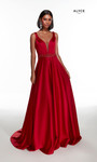 Alyce Paris 1422 Plunging Neck Beaded Luminous Satin Dress