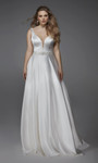 Alyce Paris 1422 Plunging Neck Beaded Luminous Satin Dress