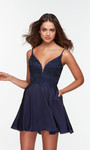 Alyce Paris 3113 Satin Chiffon Plunging Neck Short Dress