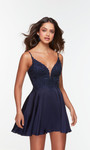 Alyce Paris 3113 Satin Chiffon Plunging Neck Short Dress
