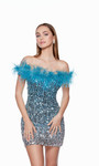 Alyce Paris 4647 Sequins Feathers Off Shoulder Short Dress