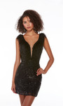Alyce Paris 4676 Glitter Tulle Plunging Neck Short Dress
