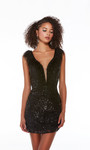 Alyce Paris 4676 Glitter Tulle Plunging Neck Short Dress