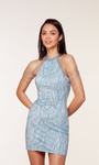 Alyce Paris 4682 Glitter Tulle Beaded High Neck Short Dress