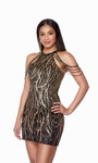 Alyce Paris 4682 Glitter Tulle Beaded High Neck Short Dress