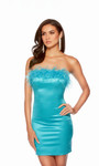 Alyce Paris 4723 Stretch Satin Strapless Feather Short Dress