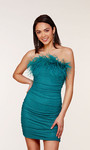 Alyce Paris 4728 Stretch Mesh Strapless Feathers Short Dress