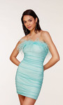 Alyce Paris 4728 Stretch Mesh Strapless Feathers Short Dress