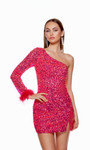 Alyce Paris 4752 Sequins Feathers One Shoulder Short Dress