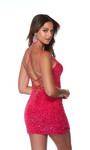 Alyce Paris 4772 Plush Sequins V-neck Straight Short Dress