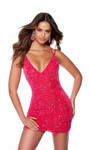 Alyce Paris 4772 Plush Sequins V-neck Straight Short Dress