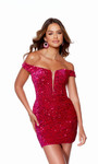 Alyce Paris 4775 Plush Sequins Off The Shoulder Short Dress
