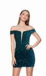 Alyce Paris 4775 Plush Sequins Off The Shoulder Short Dress
