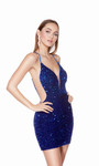Alyce Paris 4780 Plush Sequins Plunging Neck Short Dress