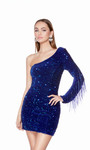 Alyce Paris 4783 Plush Sequins One Shoulder Short Dress