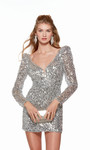 Alyce Paris 4789 Mesh Sequins Plunging Neckline Short Dress