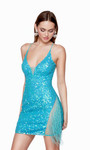 Alyce Paris 4624 Hand Bead Fringe Plunging Neck Short Dress