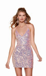 Alyce Paris 4770 Sequins V-neck Straight Slit Short Dress