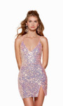 Alyce Paris 4770 Sequins V-neck Straight Slit Short Dress