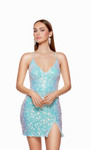 Alyce Paris 4770 Sequins V-neck Straight Slit Short Dress