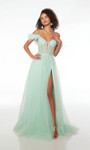 Alyce Paris 61561 Lace Glitter Tulle Feathers V-neck Dress
