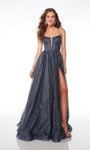 Alyce Paris 61600 Glitter Tulle Plunging Neck A-line Dress