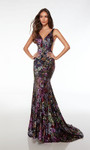 Alyce Paris 61667 Flower Sequins Plunging Neck Long Dress