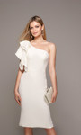 Alyce Paris 70005 One Shoulder Ruffle Sleeve Short Dress