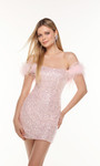 Alyce Paris 4498 Sequins feathers Strapless Short Dress