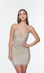 Alyce Paris 4508 Hand Beaded Tulle Plunging Neck Short Dress