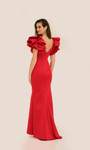 Dave and Johnny 11314 Ruffle Shoulder V-neck Fitted Dress