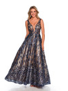 Dave and Johnny 11575 Low V-neck Embroidered Print Ball Gown