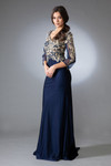 Amelia Couture 7039 V-neck Illusion 3/4 Sleeves Long Dress