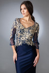 Amelia Couture 7039 V-neck Illusion 3/4 Sleeves Long Dress