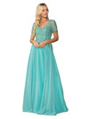 Dancing Queen 4445 Lace Embellished Bodice Short Sleeve Gown