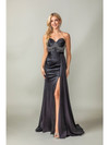 Dancing Queen 4414 Satin Sweetheart Neckline High Slit Gown