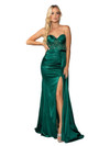 Dancing Queen 4414 Satin Sweetheart Neckline High Slit Gown
