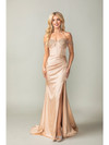Dancing Queen 4401 Satin Beaded Bust Off Shoulder Long Gown
