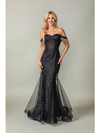 Dancing Queen 4365 Off-shoulder Straps Beaded Mermaid Gown